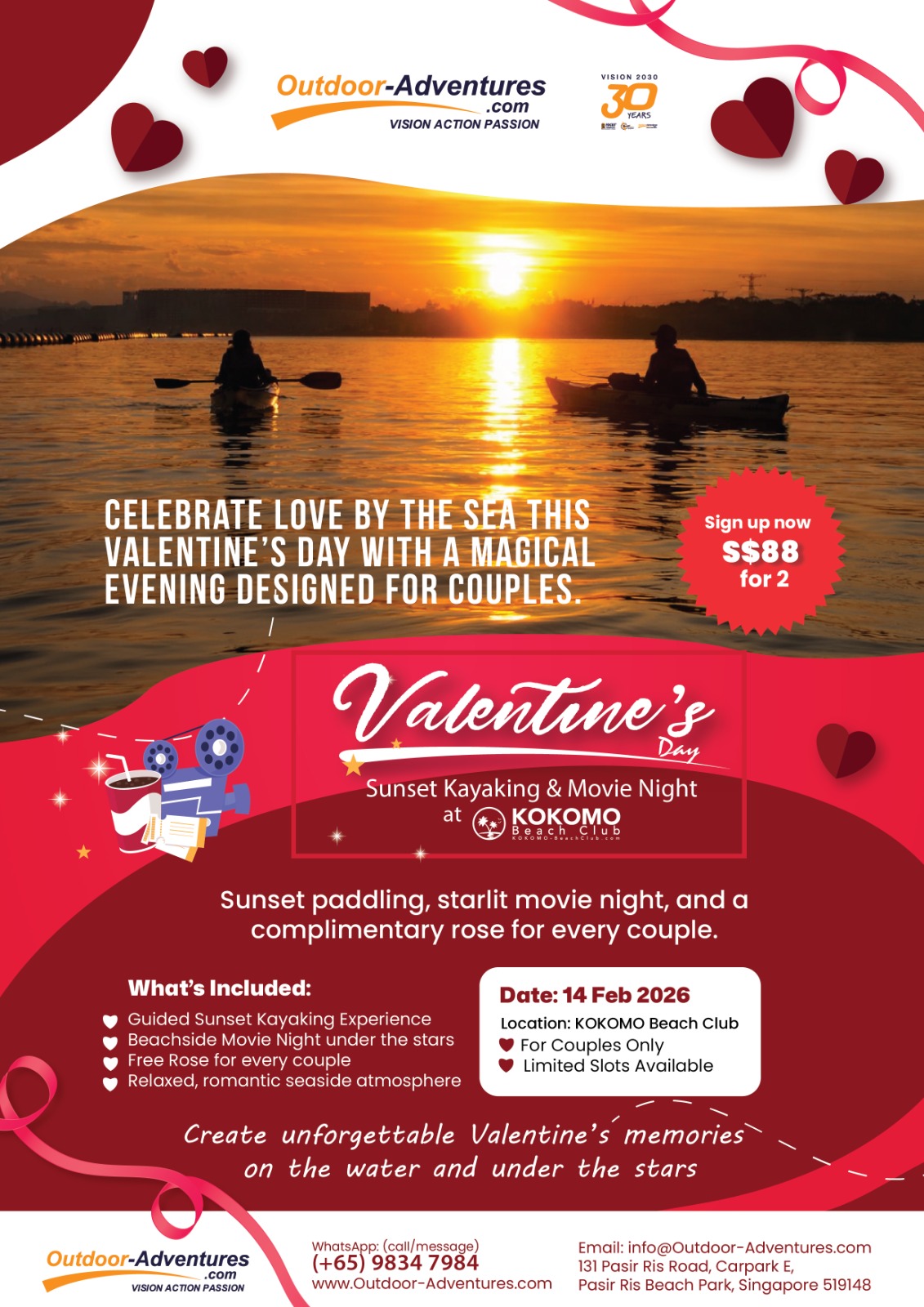 Valentine's Day Sunset Kayaking & Movie Night At KOKOMO Beach Club